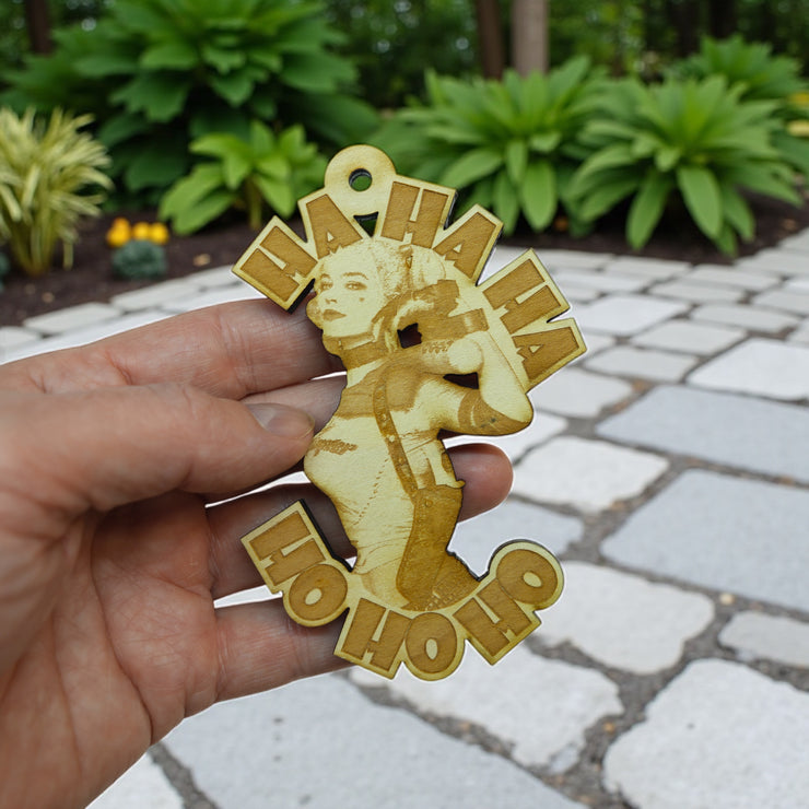 Ornament - Ha Ha Ha Ho Ho Ho - Raw Wood 3x4in