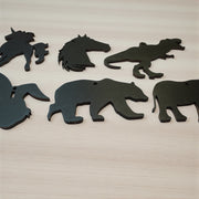 Ornament - Black - Animal Silhouette Set of 6 - T-rex, Elephant, Unicorn, Horse, Bear, Rabbit