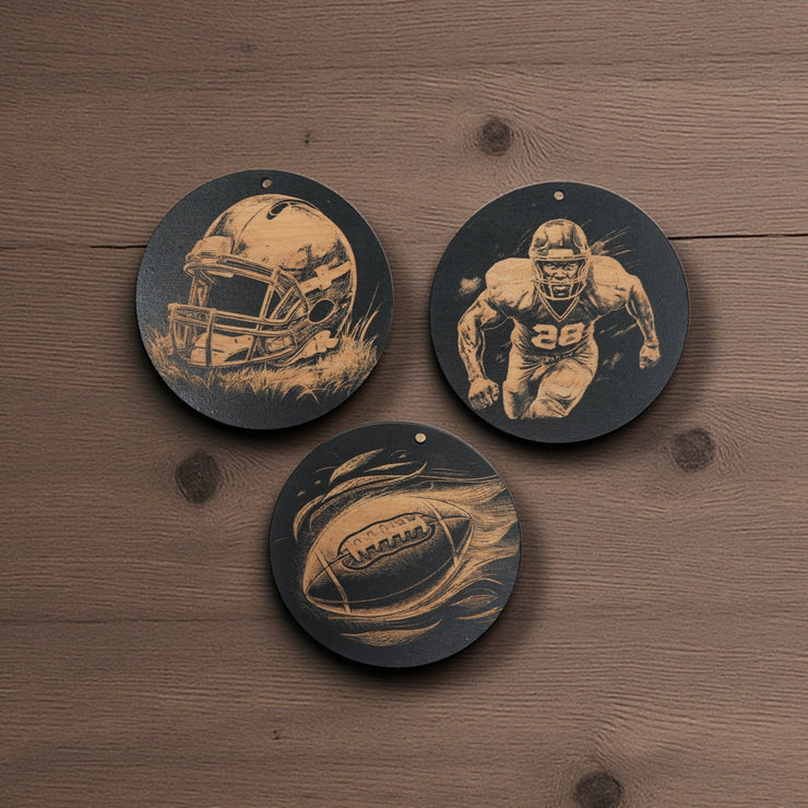 Ornament - Black - Football SET of 3