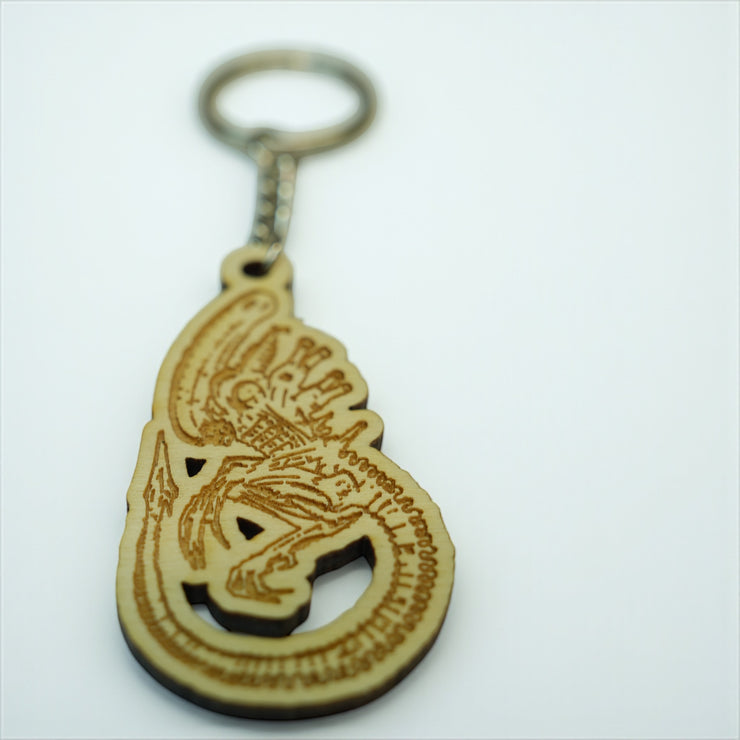 Keychain - Alien Fossil  - Birch wood