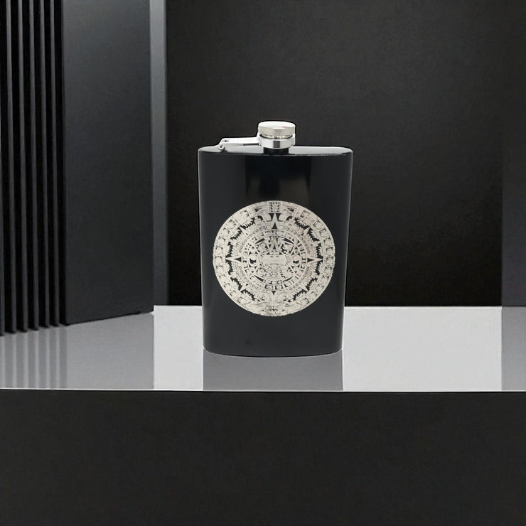 8oz BLACK Mayan Calendar Flask