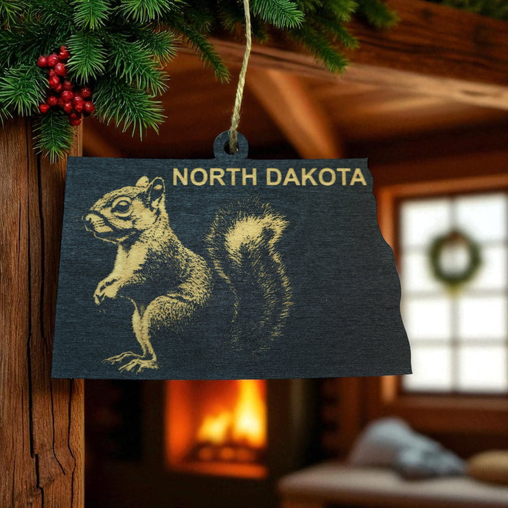 Ornament - Black - North Dakota with Squirrel