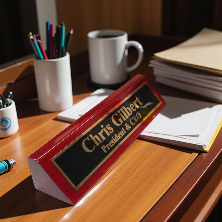 Desk Wedge Name Plate - Personalized Titles and Styles - 11 Inches