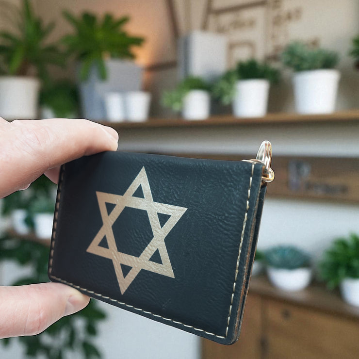 Keychain ID Holder Wallet - Star of David - Leather