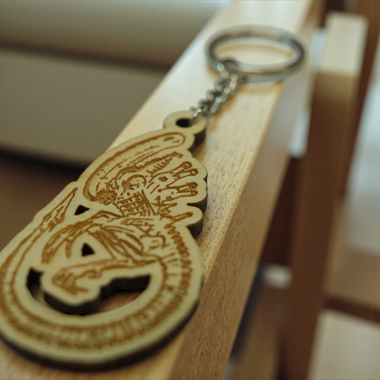 Keychain - Alien Fossil  - Birch wood