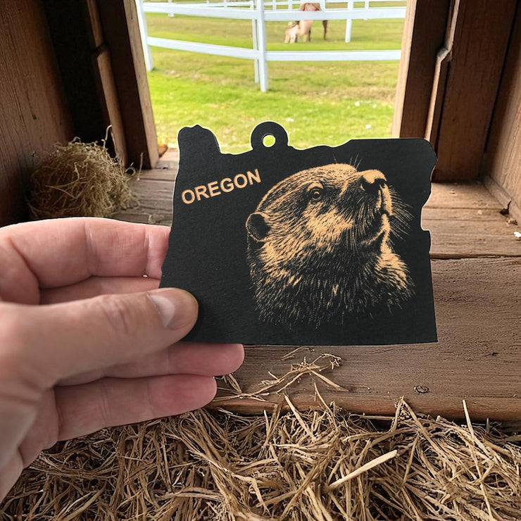 Ornament - Black - Oregon with Beaver