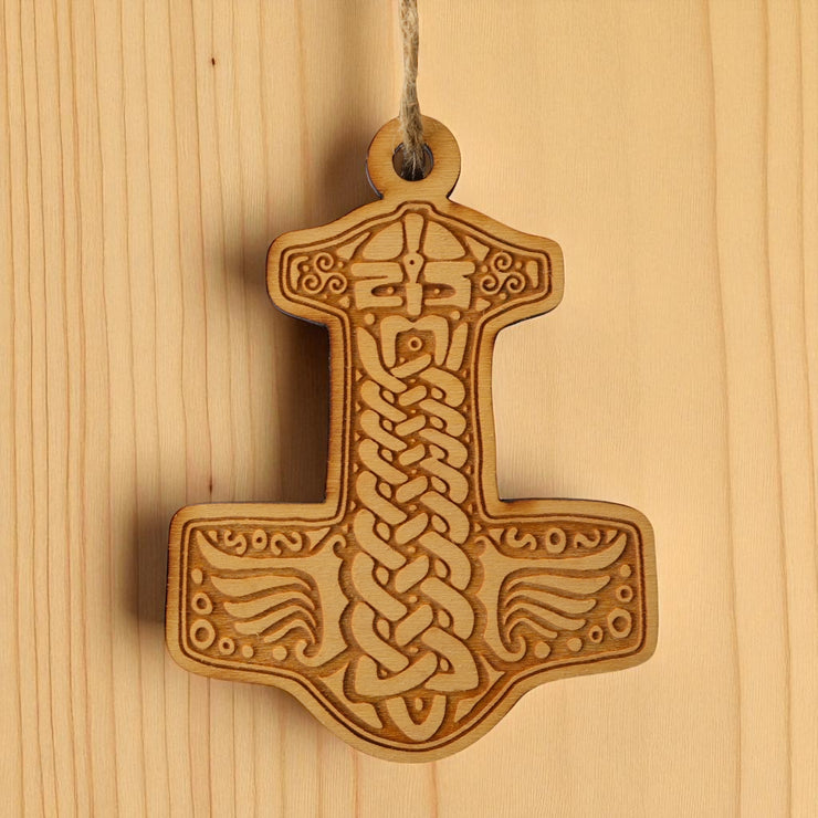 Ornament - Mjolnir - Raw Wood 3x4in
