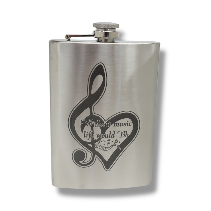 8oz Without Music Life would be Flat Stainless Steel Flask
