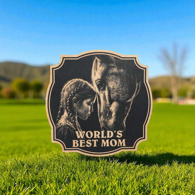 Sign - Black - Worlds best mom with girl and horse