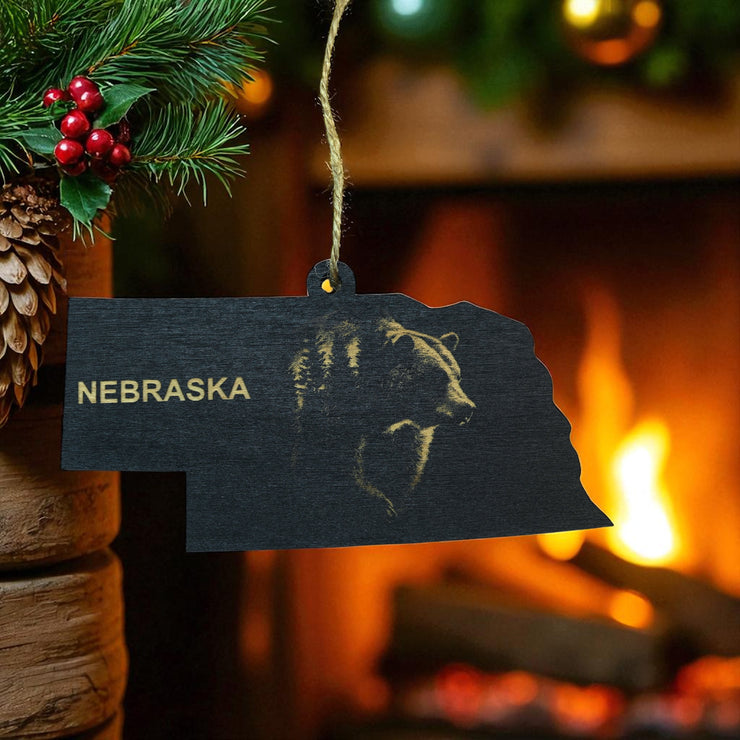 Ornament - Black - Nebraska with Bear