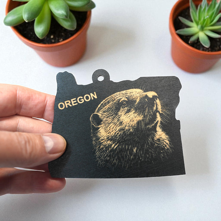 Ornament - Black - Oregon with Beaver