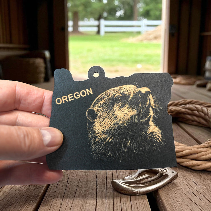 Ornament - Black - Oregon with Beaver