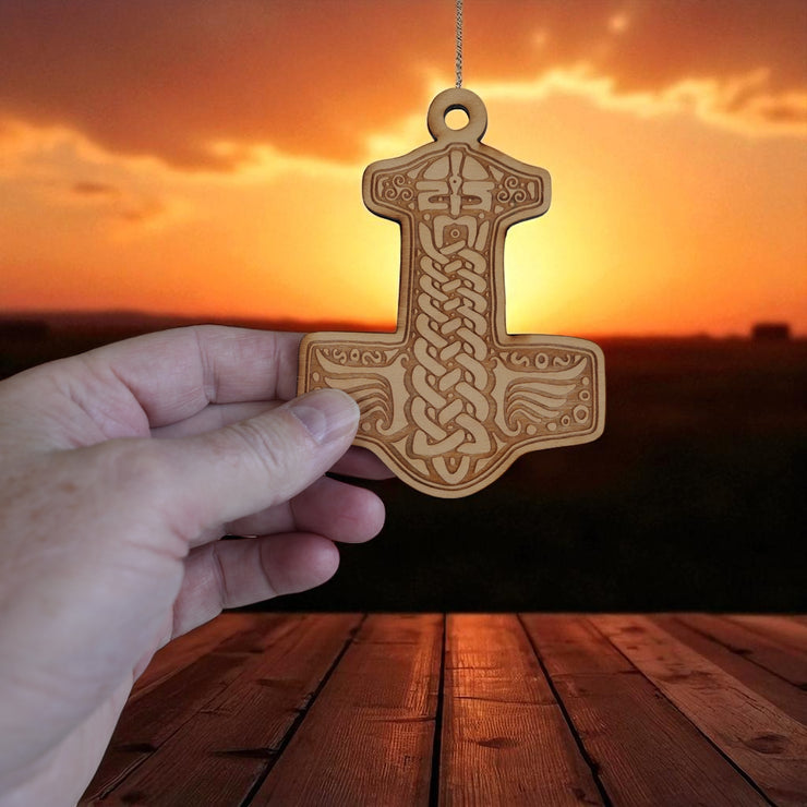 Ornament - Mjolnir - Raw Wood 3x4in