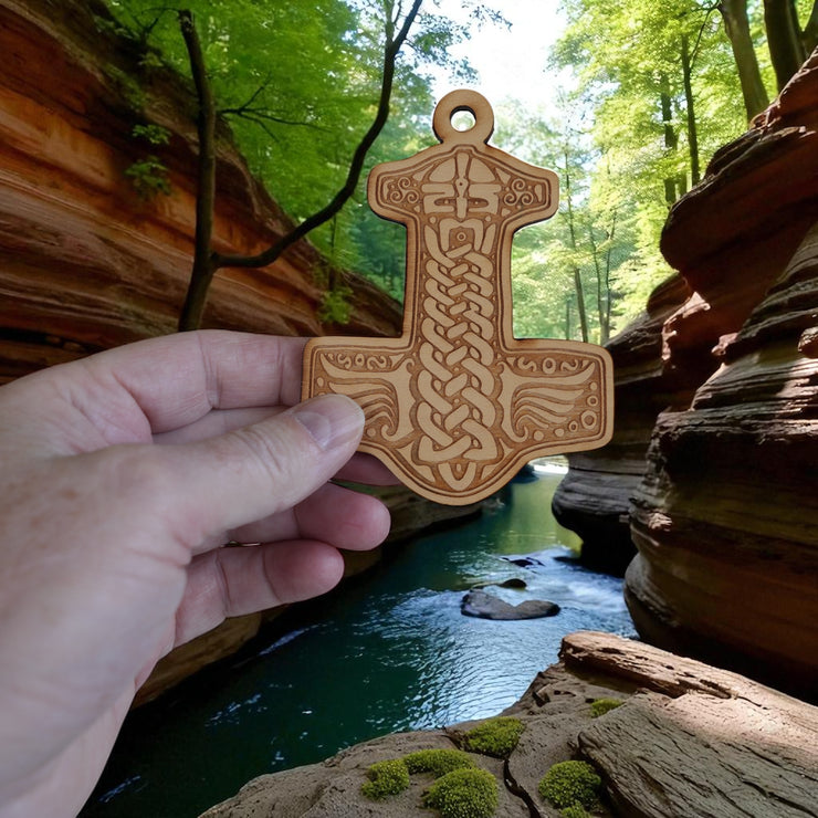 Ornament - Mjolnir - Raw Wood 3x4in