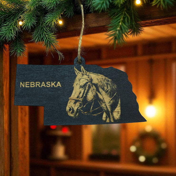Ornament - Black - Nebraska with Horse