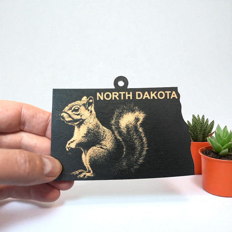 Ornament - Black - North Dakota with Squirrel