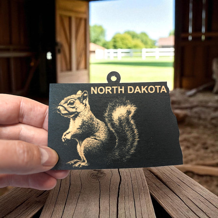 Ornament - Black - North Dakota with Squirrel