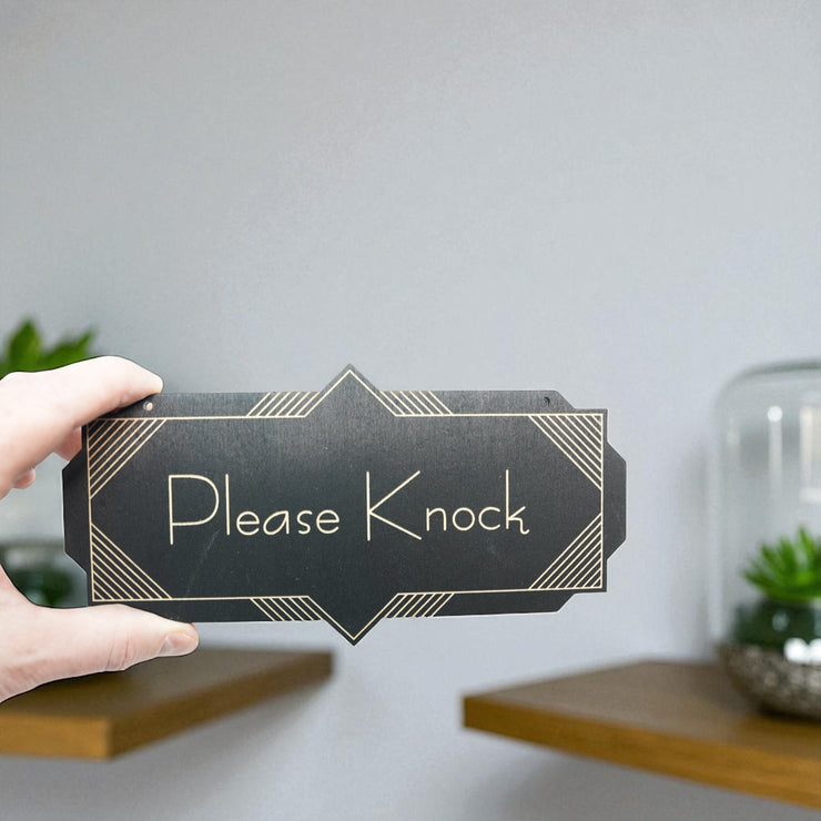 Please Knock - Black Door Sign - Art Deco 4x8