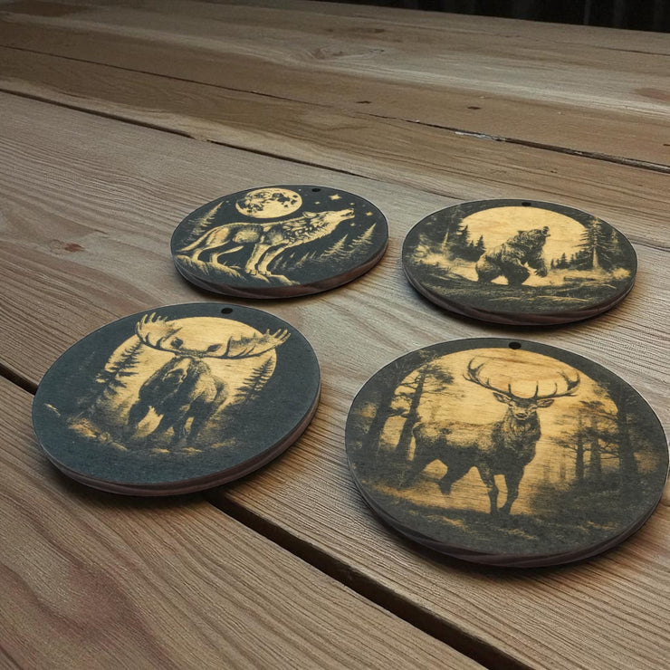 Ornament - Black - Woods at Night SET of 4