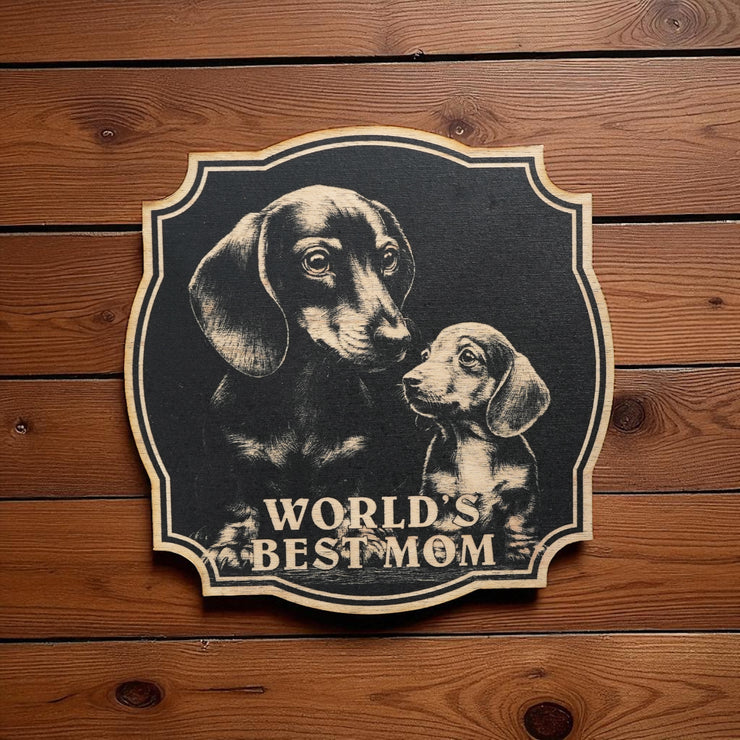 Sign - Black - Worlds best mom with Dachshund - Dog