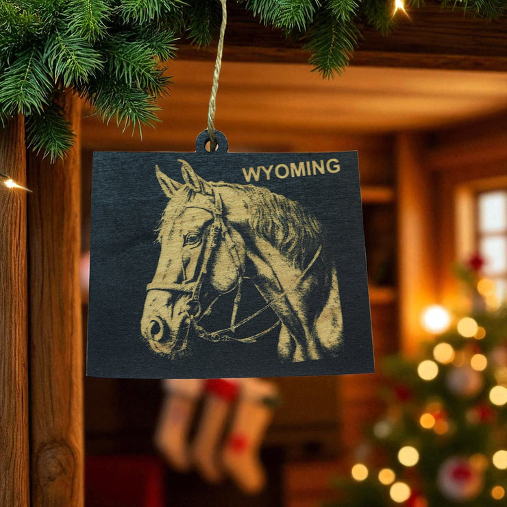 Ornament - Black - Wyoming with Horse