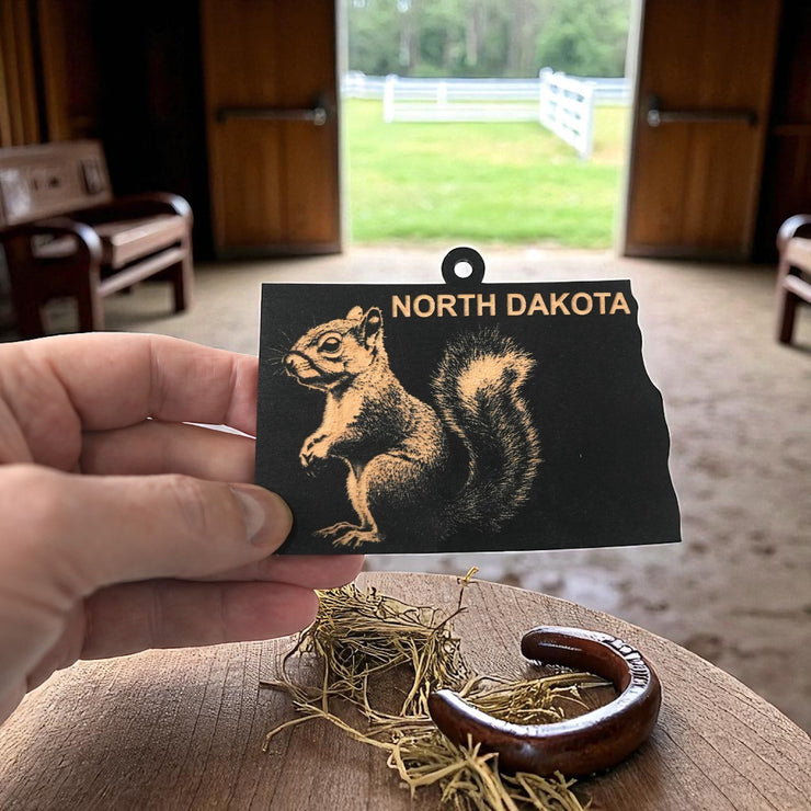 Ornament - Black - North Dakota with Squirrel
