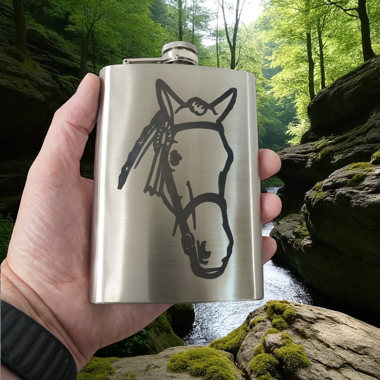 8oz Horse Stainless Steel Hip Flask