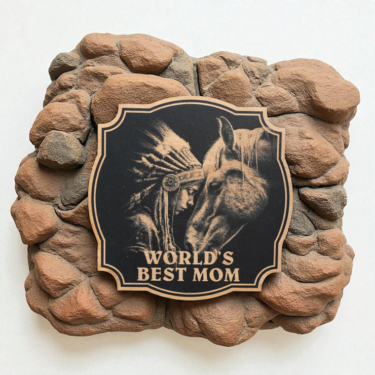Sign - Black - Worlds best mom with Indian and horse