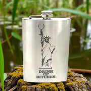 8oz Drink Up Bitches - Statue of Liberty Stainless Steel Flask