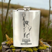 8oz Drink Up Bitches - Statue of Liberty Stainless Steel Flask