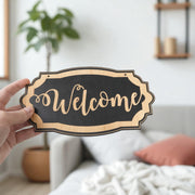 Welcome - Black Door Sign 10x6inches