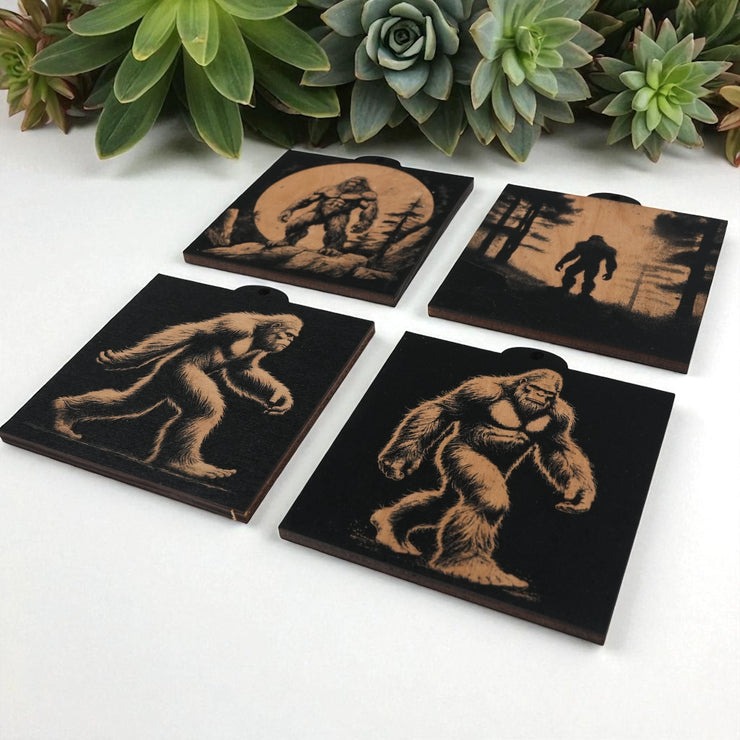Ornament - BLACK - Bigfoot Sasquatch SET of 4 Ornaments