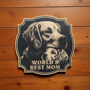 Sign - Black - Worlds best mom with golden retriever - Dog