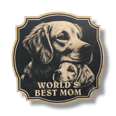 Sign - Black - Worlds best mom with golden retriever - Dog