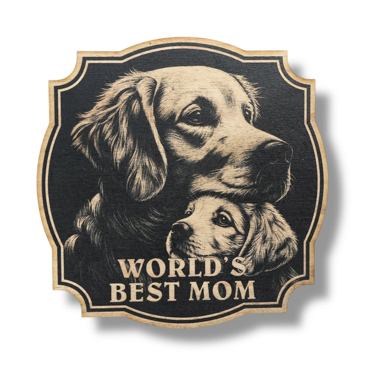 Sign - Black - Worlds best mom with golden retriever - Dog