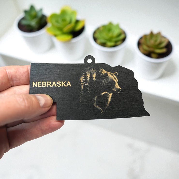 Ornament - Black - Nebraska with Bear