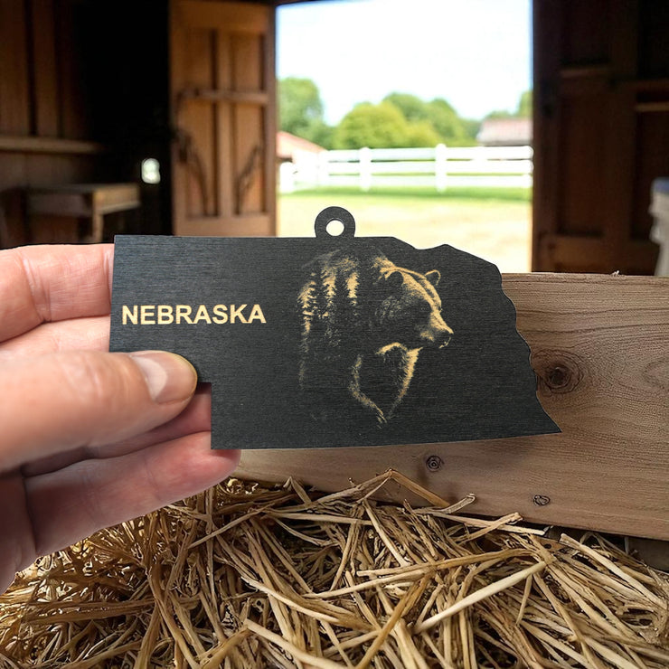 Ornament - Black - Nebraska with Bear