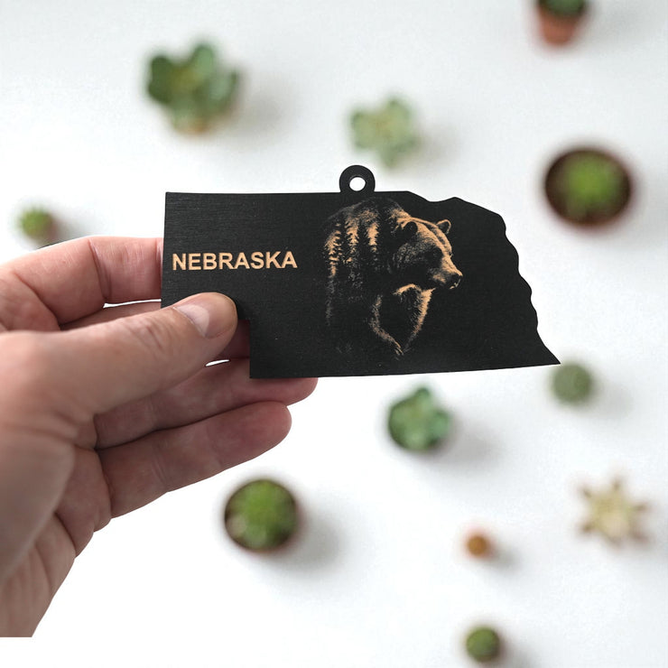 Ornament - Black - Nebraska with Bear