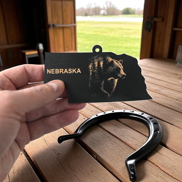 Ornament - Black - Nebraska with Bear