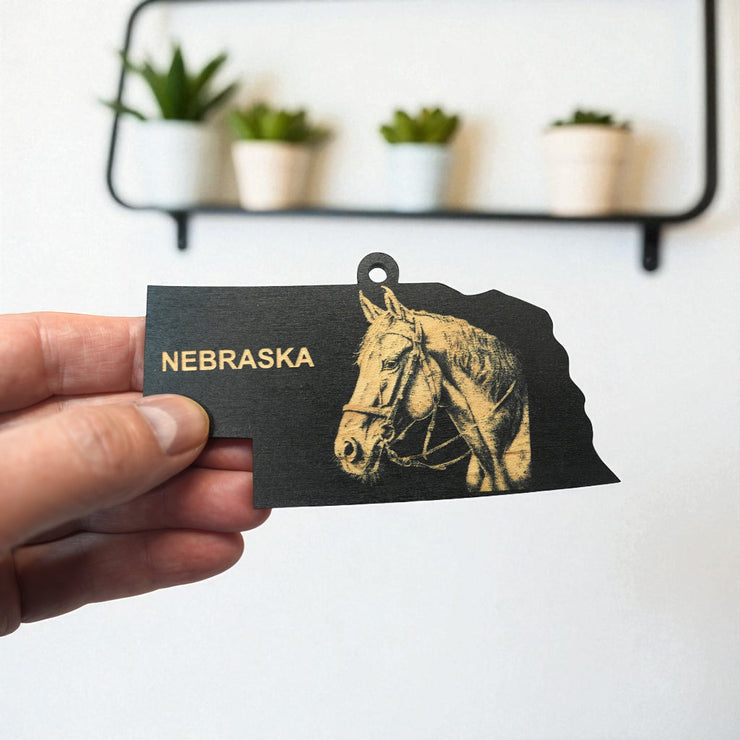 Ornament - Black - Nebraska with Horse