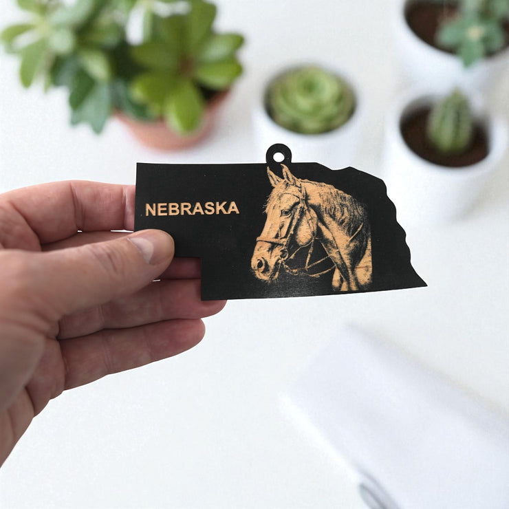Ornament - Black - Nebraska with Horse