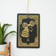 Ornament - Year of the Rat 3x4in - BLACK - Painted Raw Wood
