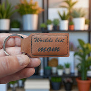 Keychain - Rectangle - Worlds best mom - Leather