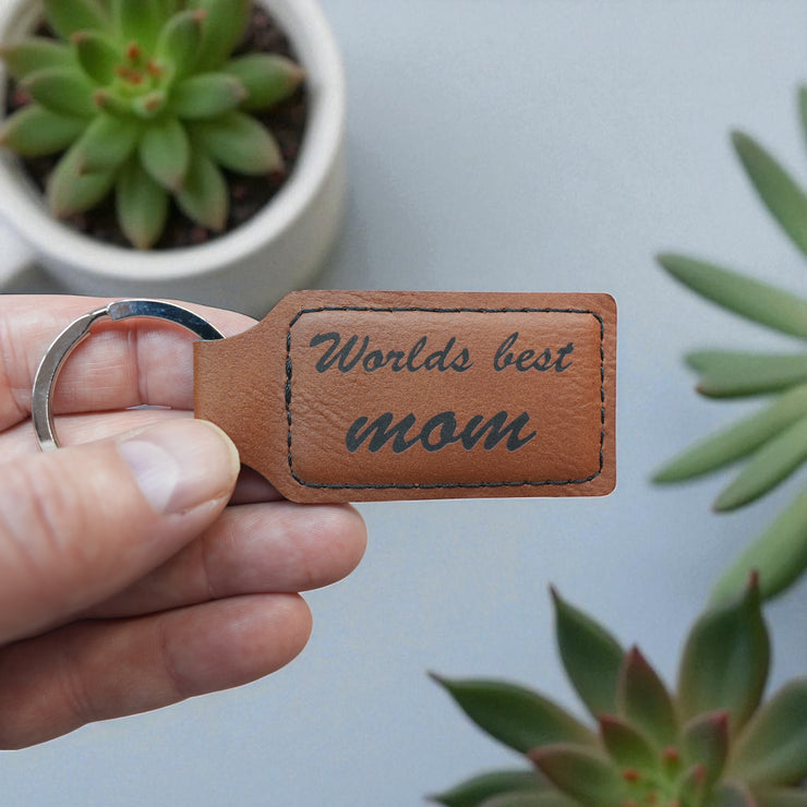 Keychain - Rectangle - Worlds best mom - Leather