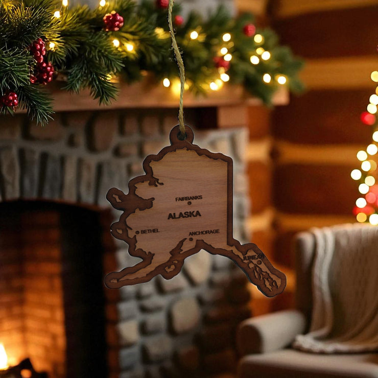Ornament - CUSTOM - Alaska State with Cities