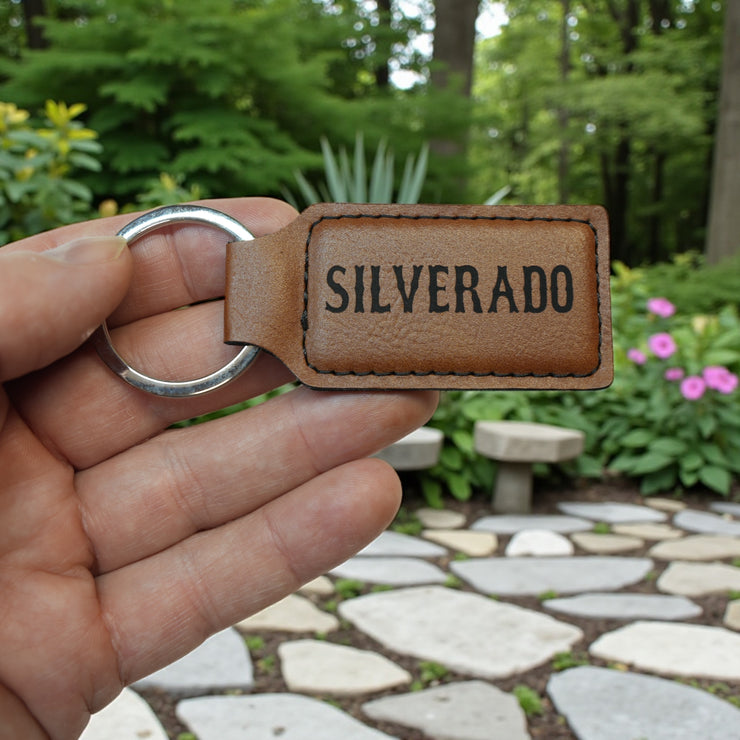 Keychain - Rectangle - Silverado - Leather