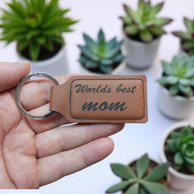 Keychain - Rectangle - Worlds best mom - Leather