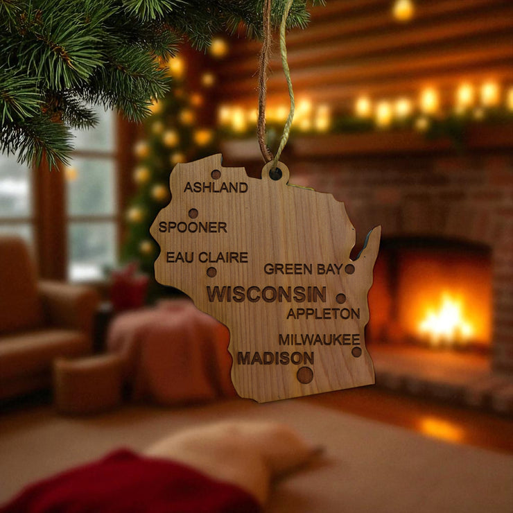 Ornament - CUSTOM - Wisconsin State with Cities
