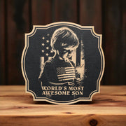 Sign - Black - Worlds most awesome son with flag
