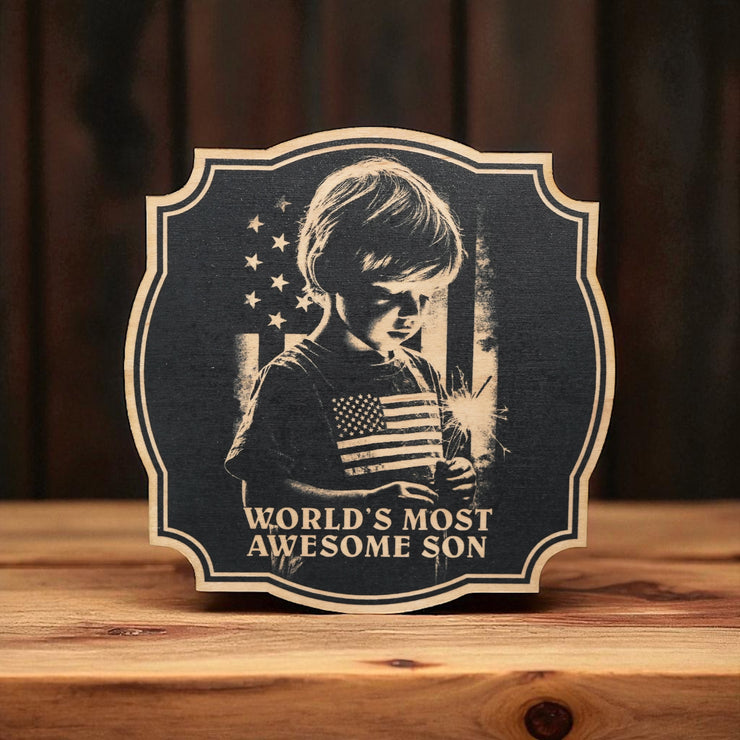Sign - Black - Worlds most awesome son with flag